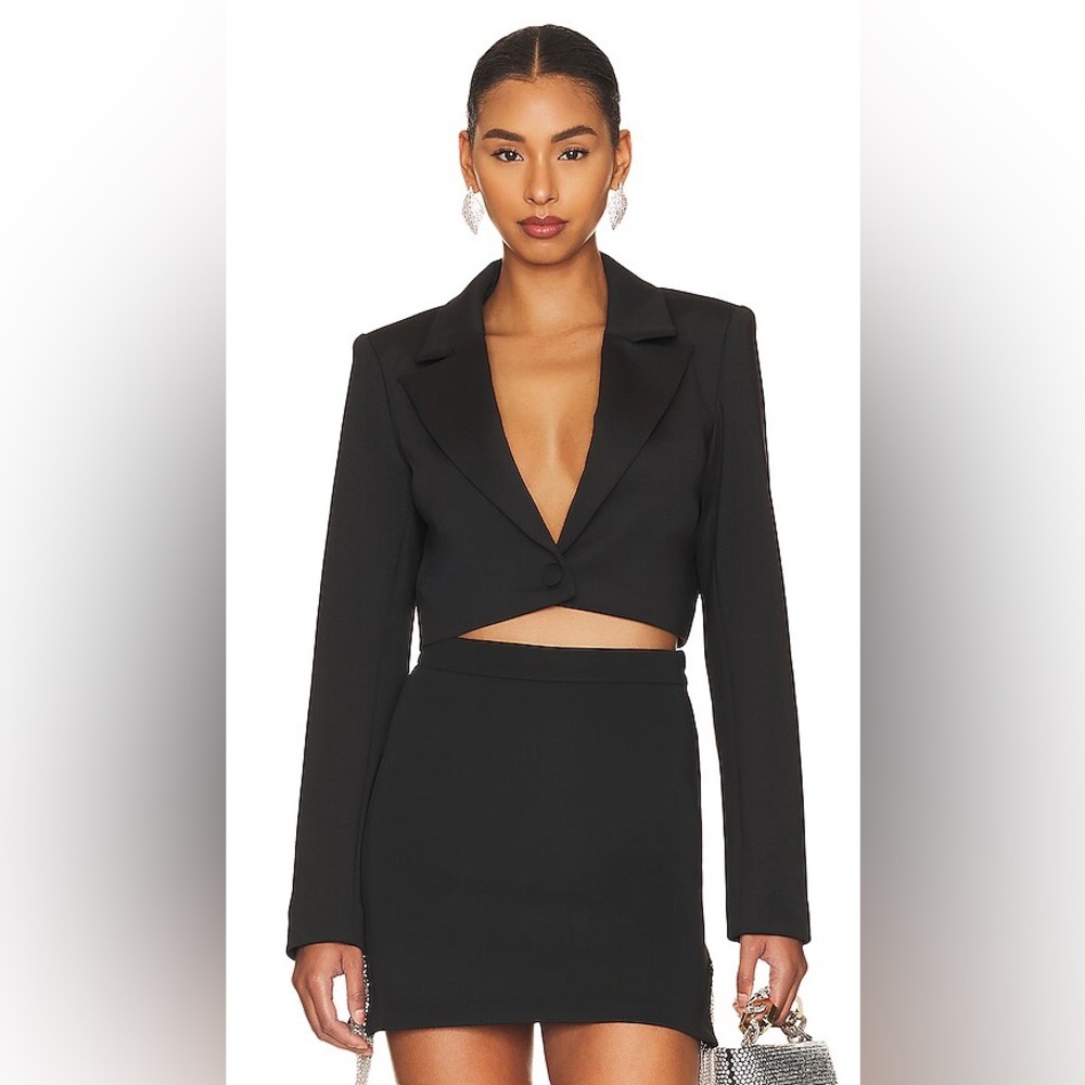 Good American Black Cropped Scuba Blazer